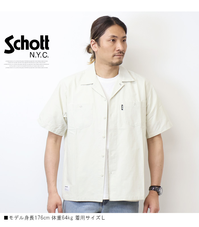 Schott N.Y.C ショット 刺繍 半袖 ワークシャツ 開襟シャツ