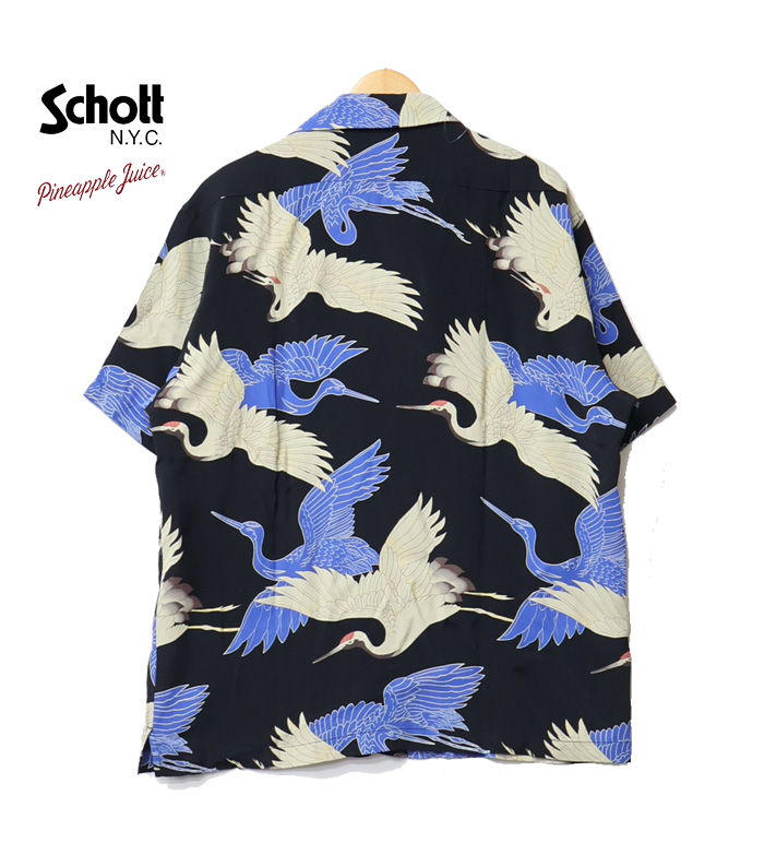 schott ショット アロハシャツ 総柄 開襟 レーヨン混 Schott N.Y.C ショット パイナップルジュース レーヨンシャツ
