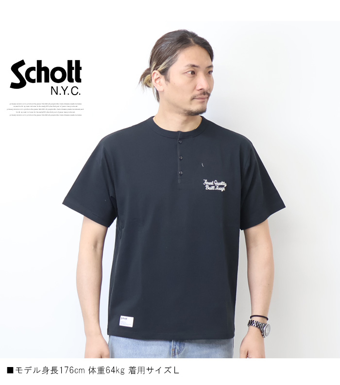 Schott N.Y.C ショット ヘンリーネック 刺繍 半袖Tシャツ ファイ