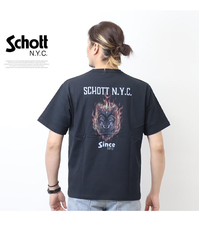 Schott N.Y.C（ショット） Schott プリント 半袖Tシャツ ファイア