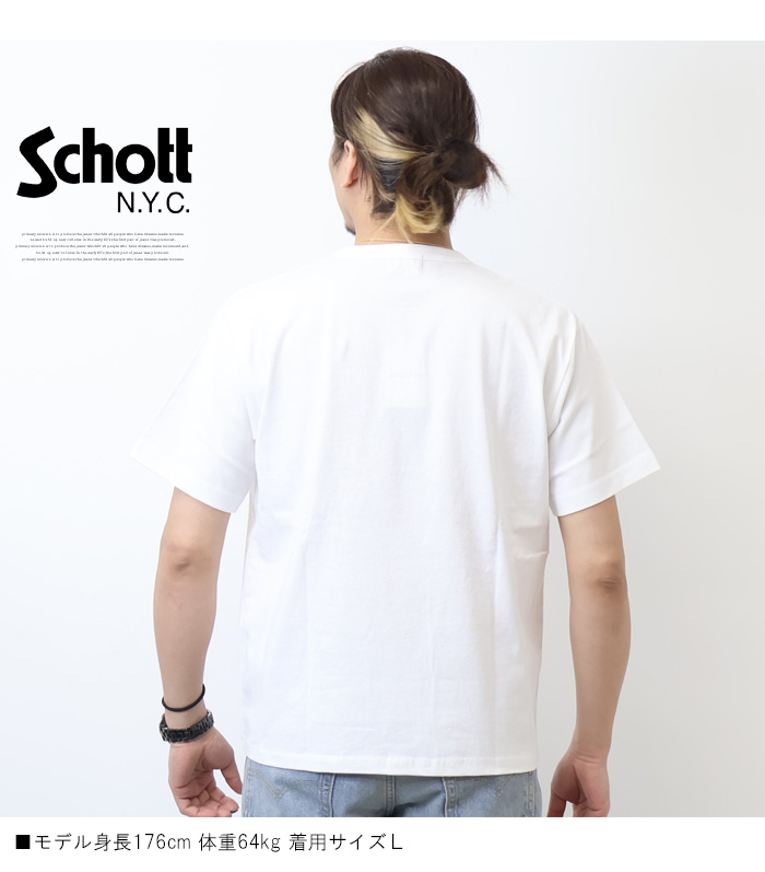 Schott 半袖シャツ ホワイト スカルプリント Schott N.Y.C（ショット） Schott プリント 半袖Tシャツ カラー
