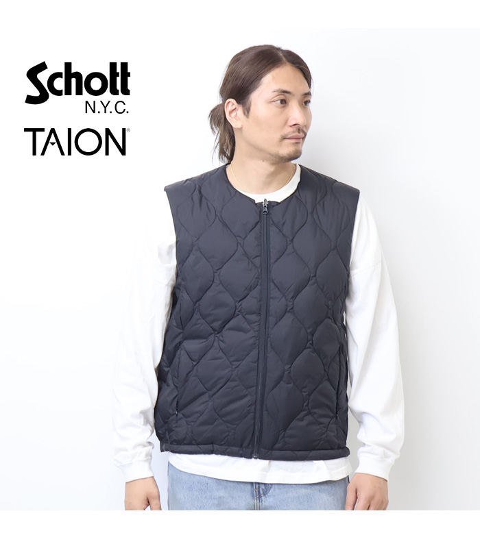 美品Schottショット✕TAIONタイオン インナーダウンベスト ブラック L Schott N.Y.C（ショット） Schott TAION タイオン コラボ インナー