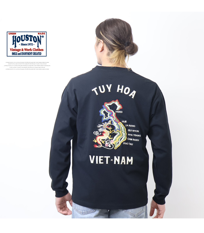 HOUSTON ヒューストン USコットン 刺繍 長袖Tシャツ MAP 地図柄