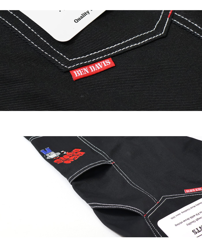 BEN DAVIS ベンデイビス 刺繍ロゴ ワークパンツ BK ブラック 黒