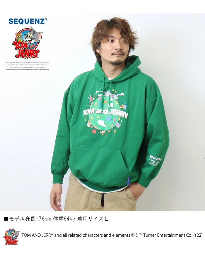 SEQUENZ トムとジェリー プリント 裏起毛 スウェットパーカー
