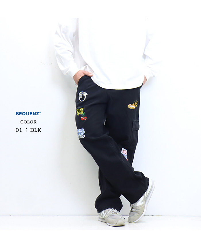 SEQUENZ シークエンズ ワッペン 刺繍 ルーズ デニムパンツ 方カーゴ  