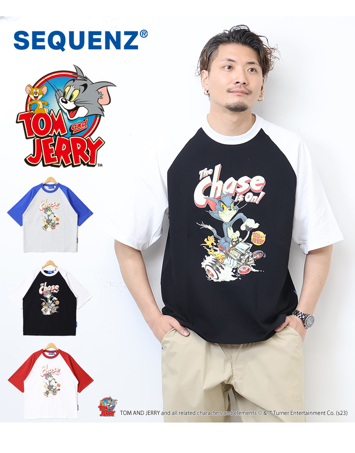 SEQUENZ トムとジェリー ラグランスリーブ プリント 半袖Tシャツ ビッグT 半T メンズ レディース ユニセックス ビッグシルエット  トムジェリ 23570905