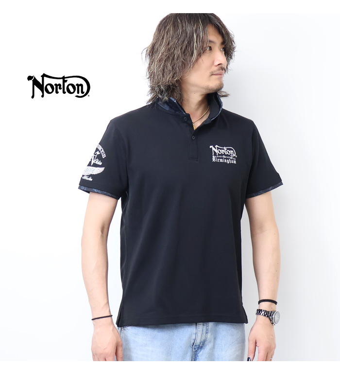 ノートン Norton ドライ ペイズリー ダブル衿 半袖ポロシャツ
