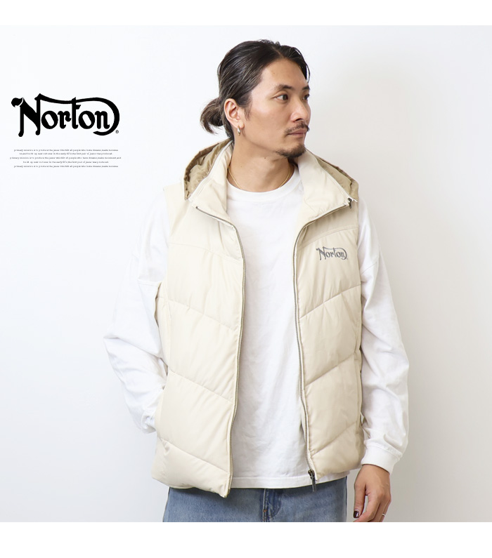 ノートン（NORTON） フェイクレザー フード脱着 中綿ベスト メンズ 