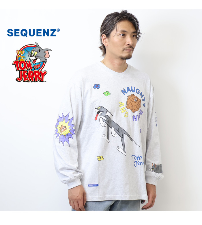SEQUENZ トムとジェリー カレッジプリント 長袖Tシャツ ビッグT