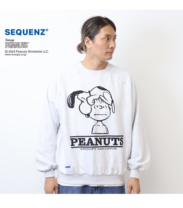 SEQUENZ スヌーピー ヴィンテージライク クルーネックスウェット