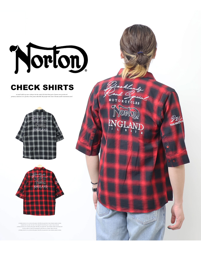 新品　L ノートン Norton メンズ 綿麻混合 6分袖シャツ 接触冷感　襟付 242n1506.jpg