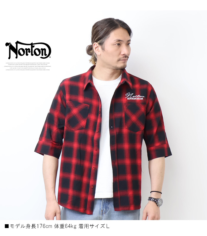 新品　L ノートン Norton メンズ 綿麻混合 6分袖シャツ 接触冷感　襟付 楽天市場】Norton ノートン リネンライク 刺繍 6分袖シャツ 半端