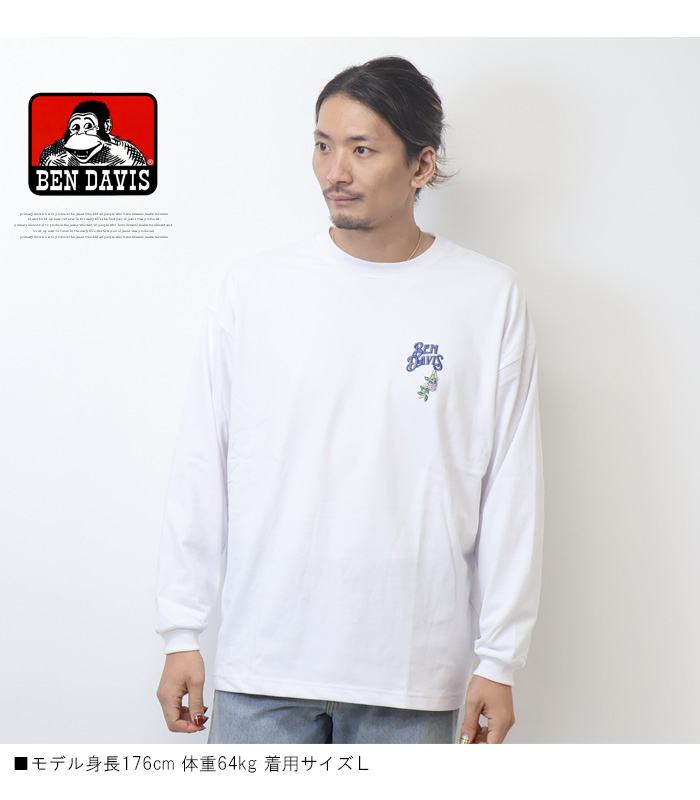 BEN DAVIS（ベンデイビス） ピーチ起毛天竺 ボタニカル刺繍 長袖T