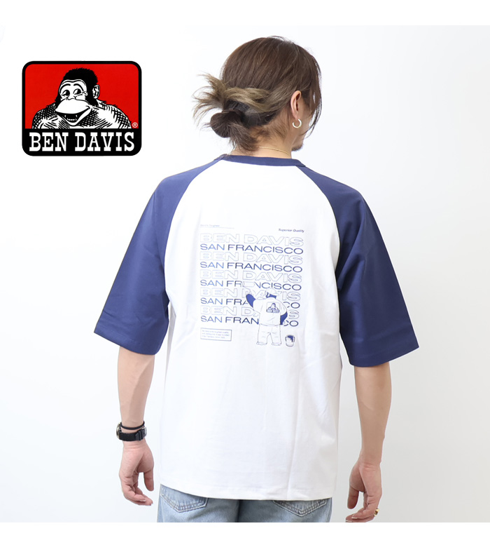 BEN DAVIS（ベンデイビス） 刺繍 プリント ラグラン 半袖Tシャツ