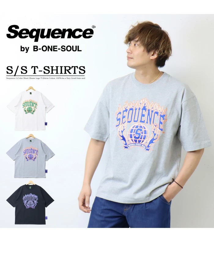 SALE セール Sequence シーケンス フレイムカレッジロゴ 半袖 Tシャツ 半T メンズ レディース ユニセックス ビッグシルエット  半袖Tシャツ 2570018