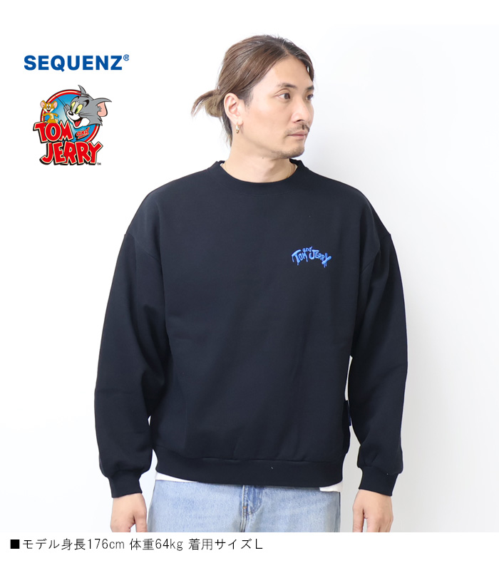SEQUENZ トムとジェリー スケートボード刺繍 クルーネックスウェット