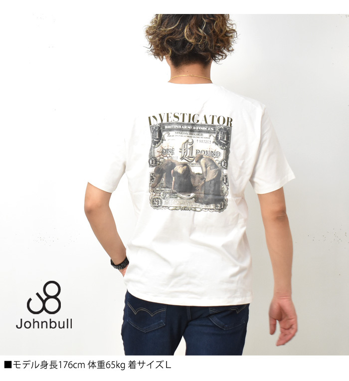 Johnbull ジョンブル プリントTシャツ 胸ポケット POUND バックプリント メンズ 半T 半袖Tシャツ 送料無料 25814