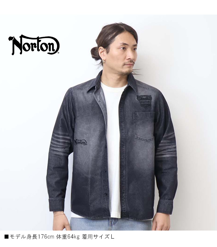ノートン（NORTON） フロントエンブレム 同色刺繍 デニムシャツ 長袖
