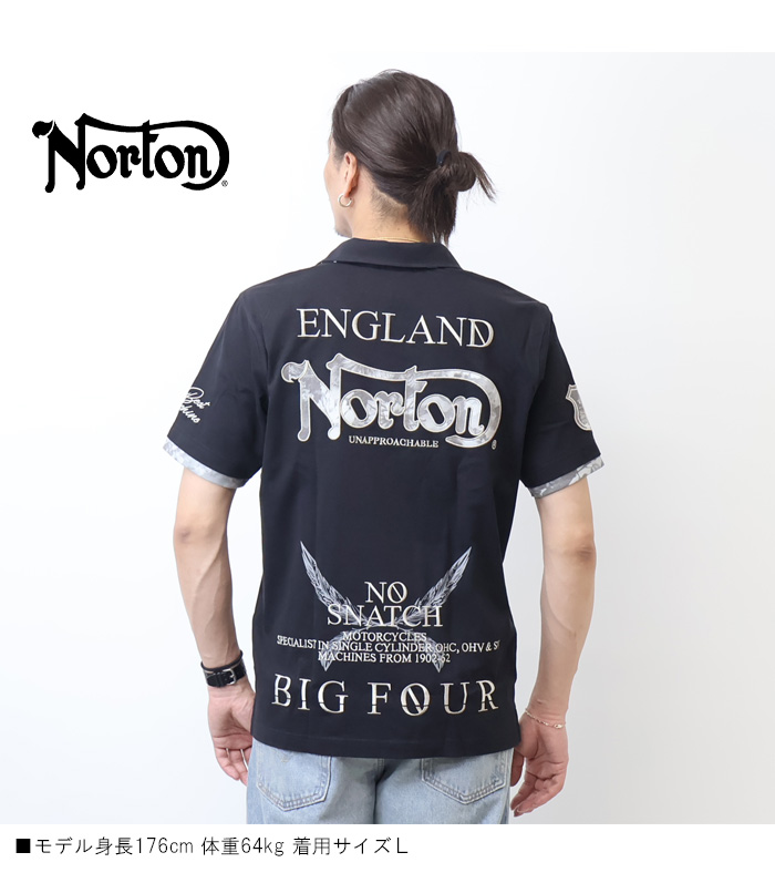 ノートン（NORTON） ワントーンボタニカル叩きつけ 半袖ポロシャツ