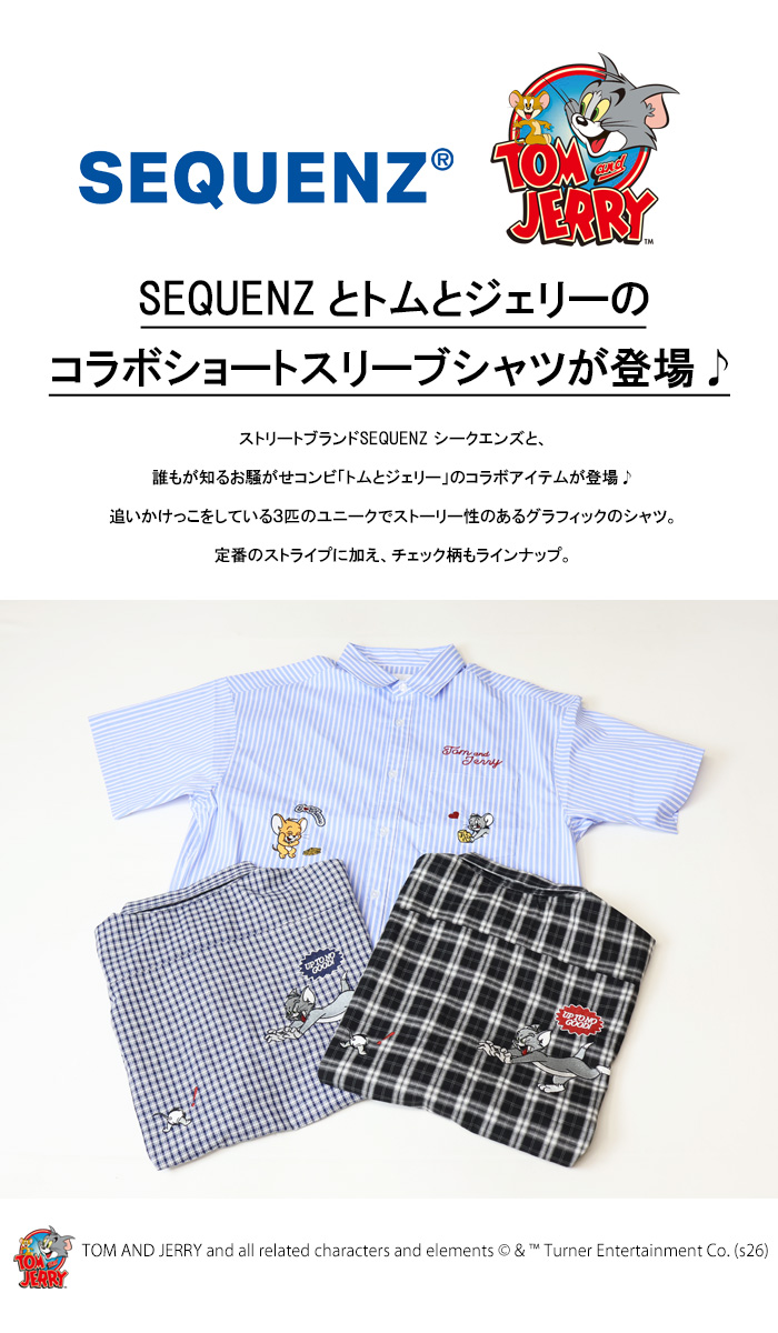 SEQUENZ トムとジェリー 刺繍 半袖シャツ メンズ ビッグシルエット