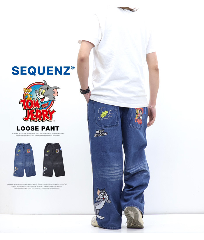 SEQUENZ トムとジェリー ルーズデニムパンツ ジーンズ メンズ 送料無料