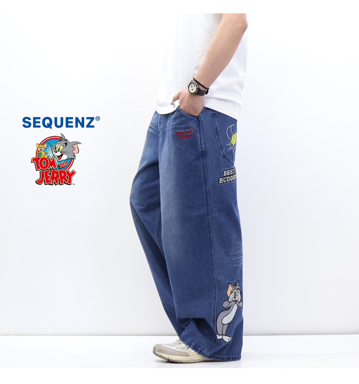 SEQUENZ トムとジェリー ルーズデニムパンツ ジーンズ メンズ 送料無料