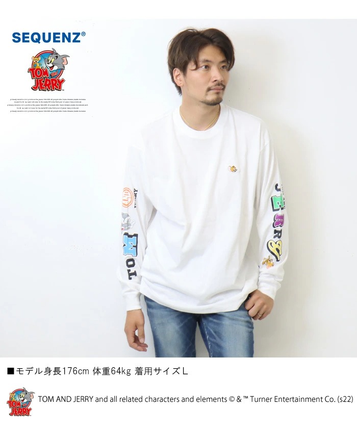SEQUENZ トムとジェリー カレッジロゴ 袖プリント 長袖 Tシャツ SEQUENZ トムとジェリー カレッジロゴ 袖プリント 長袖 Tシャツ