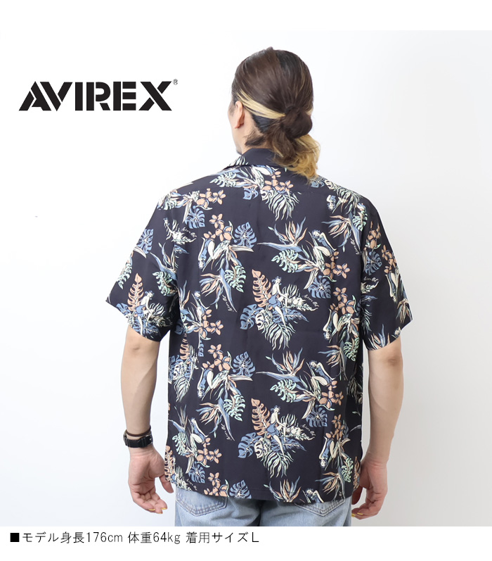 新品 アヴィレックス ゴルフ サマーガール総柄 ストレッチ アロハシャツ L 紺 AVIREX｜ALOHA SHIRT 