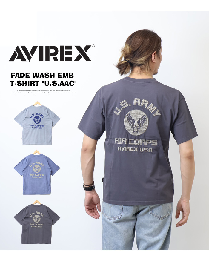 AVIREX（アヴィレックス） フェイドウォッシュ 刺繍 半袖Tシャツ U.S.