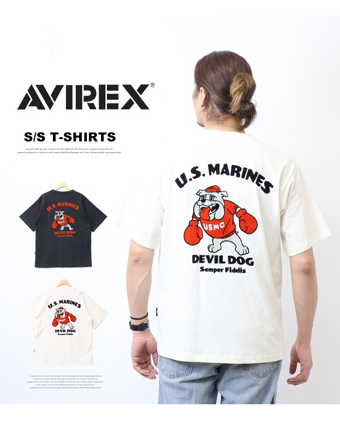 AVIREX アヴィレックス USMC ブルドッグ プリント 半袖Tシャツ