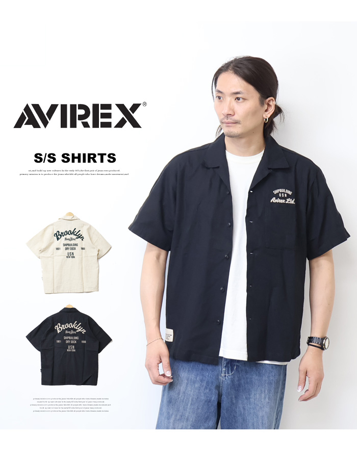 AVIREX（アヴィレックス） リネンコットン 半袖シャツ Brooklyn 刺繍