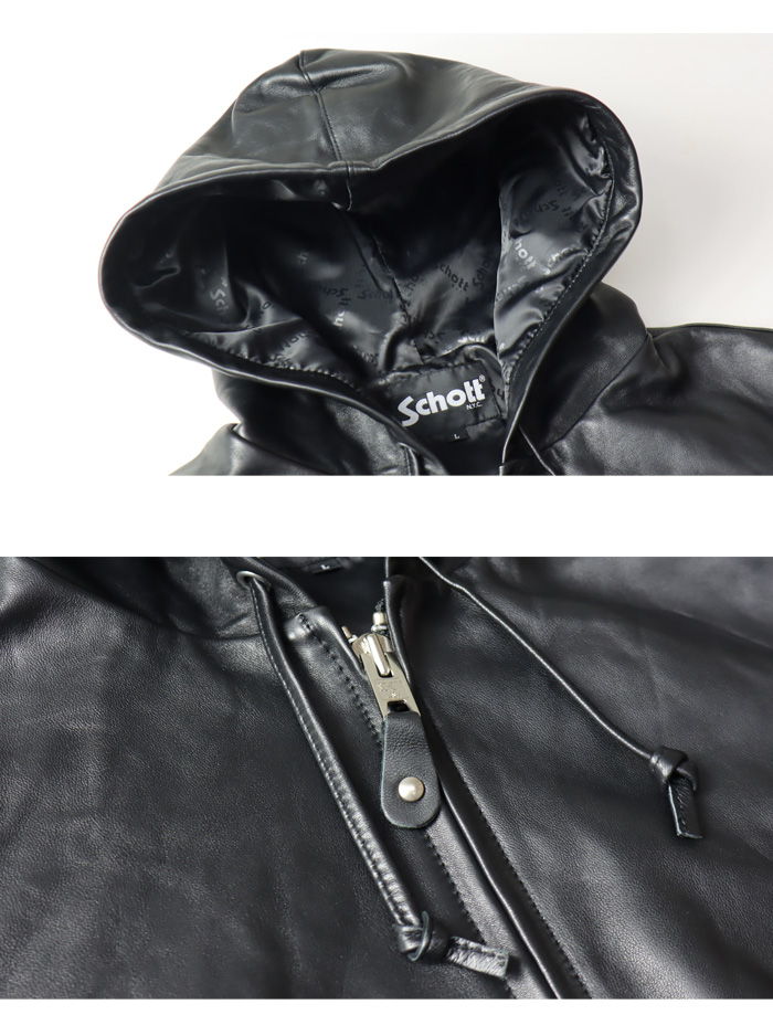 Schott ラムレザー フーデッドジャケット パーカー ブルー 白線 レア 3111054_3.jpg