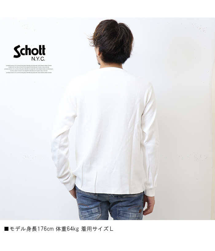 Schott ショット ハニカムワッフル クルーネック 長袖Tシャツ メンズ 