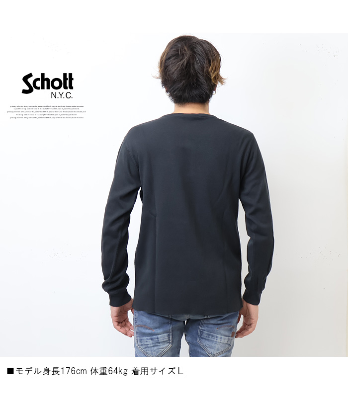 Schott N.Y.C ショット ハニカムワッフル ヘンリーネック 長袖T
