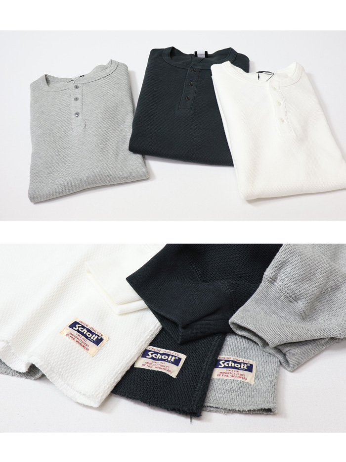 Schott N.Y.C ショット ハニカムワッフル ヘンリーネック 長袖T