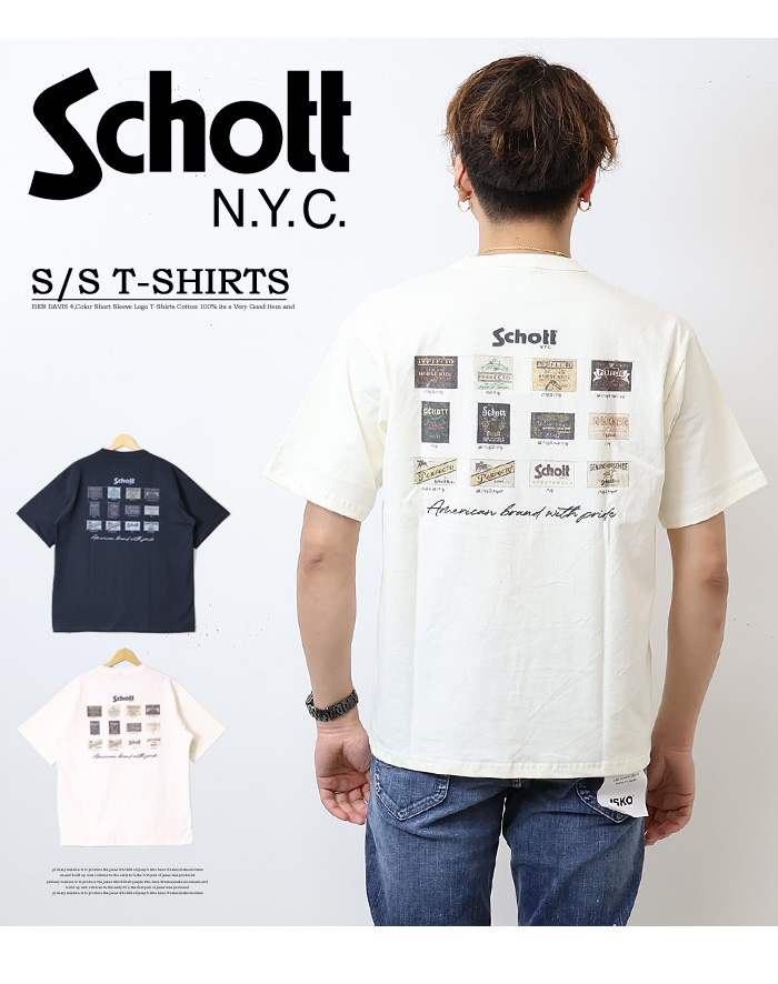 Schott ショット ロゴ刺繍 バックプリント 半袖 Tシャツ 半T 