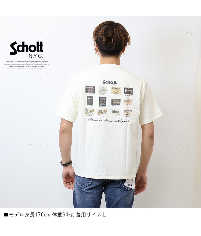 Schott ショット ロゴ刺繍 バックプリント 半袖 Tシャツ 半T アーカイブタグ ロゴTシャツ 半袖Tシャツ メンズ 送料無料  782-3134036