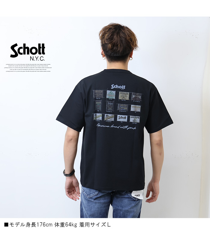 Schott ショット ロゴ刺繍 バックプリント 半袖 Tシャツ 半T アーカイブタグ ロゴTシャツ 半袖Tシャツ メンズ 送料無料  782-3134036