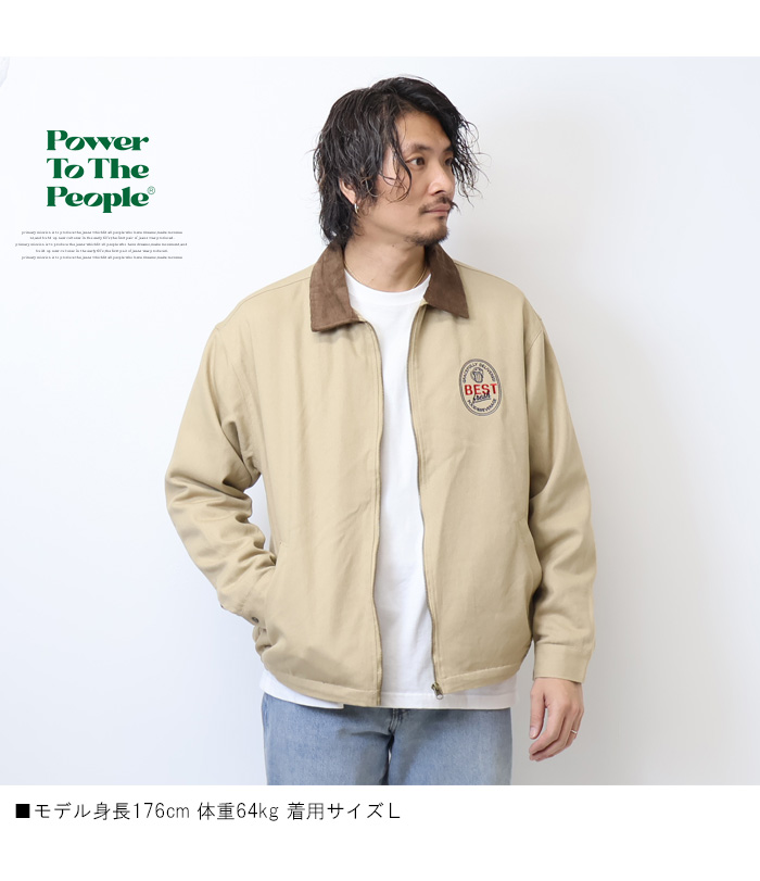 POWER TO THE PEOPLE パワートゥザピープル 刺繍 ドリズラージャケット ライトアウター ジップジャケット ブルゾン メンズ 送料無料  4301002