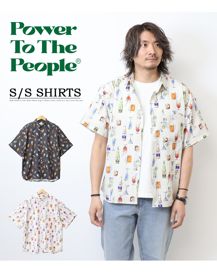 POWER TO THE PEOPLE パワートゥザピープル 総柄 梨地 半袖シャツ メンズ 送料無料 4501009