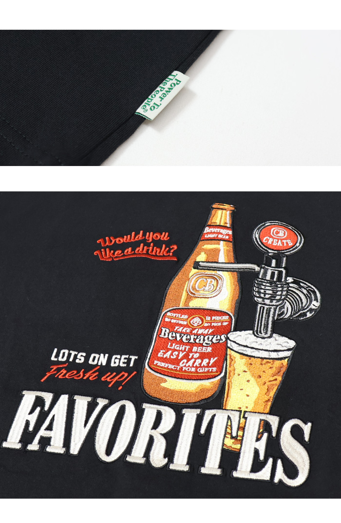 POWER TO THE PEOPLE パワートゥザピープル ビール刺繍 半袖T POWER TO THE PEOPLE パワートゥザピープル ビール刺繍 半袖T