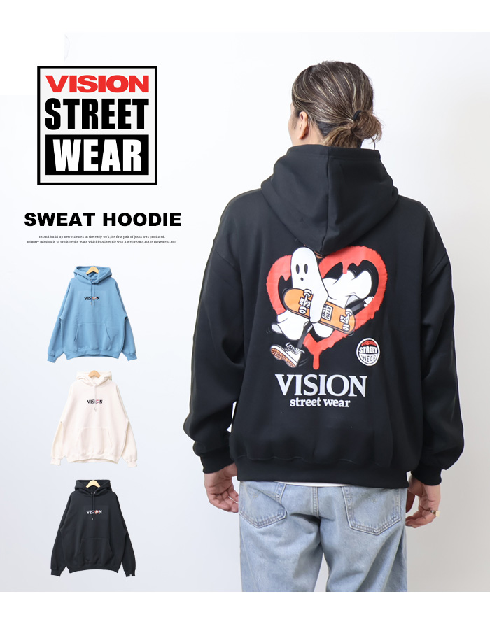 VISION STREET WEAR ビジョンストリートウェアー ゴーストスケーター スウェットパーカー 裏起毛 プルパーカー ビッグシルエット  メンズ 送料無料 4905014