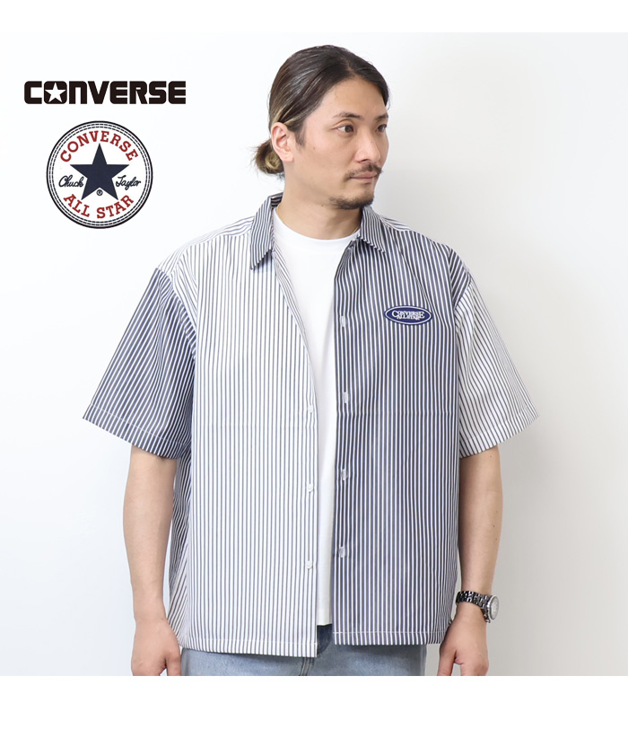 CONVERSE（コンバース） ワッペン ストライプ 半袖シャツ ワークシャツ