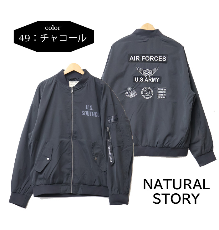 NATURAL STORY 中綿なし ワッペン付き MA-1ジャケット ブルゾン ライト