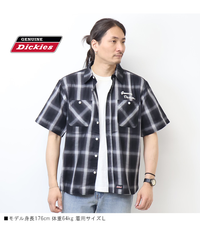 CHECK CLERIC S/S SHIRT / 半袖シャツ オープンカラー オンブレチェック サークルロゴ ブランド ワンポイント 柄80 Dickies（ディッキーズ） GENUINE Dickies ジェニュイン 半袖 オンブレ