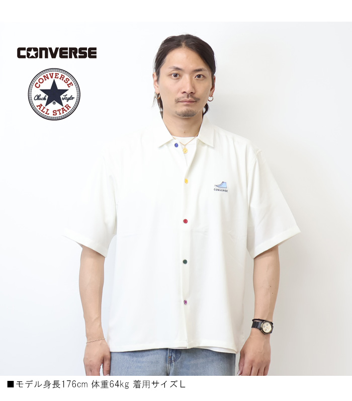 CONVERSE（コンバース） カラーボタン シューズ刺繍 半袖シャツ メンズ