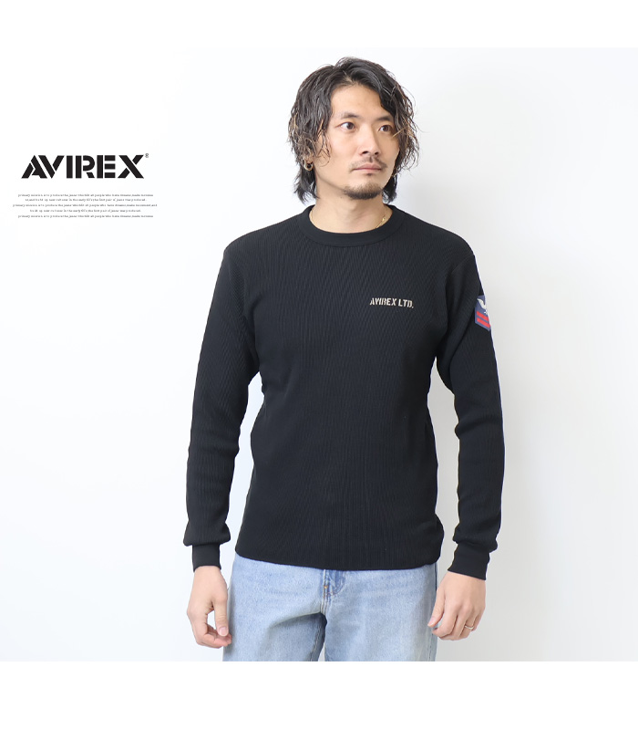 AVIREX アヴィレックス ワッフル プリント 長袖Tシャツ U.S.NAVY