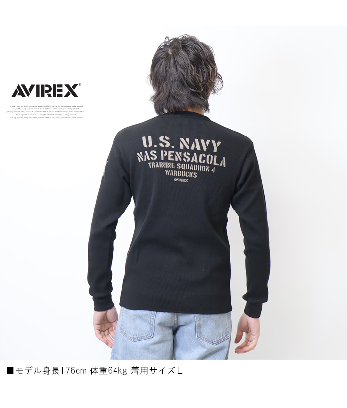 AVIREX アヴィレックス ワッフル プリント 長袖Tシャツ U.S.NAVY