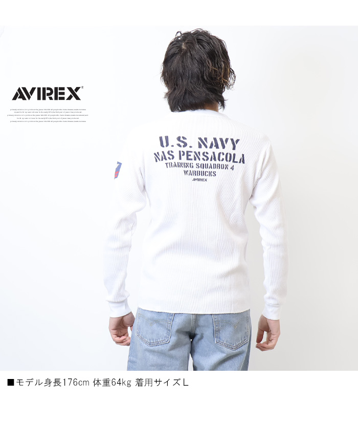 AVIREX アヴィレックス ワッフル プリント 長袖Tシャツ U.S.NAVY